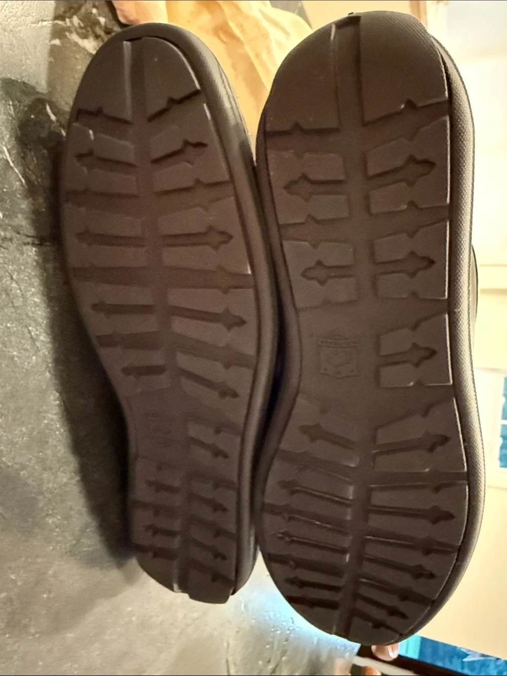 Trask brown and tan loafers box